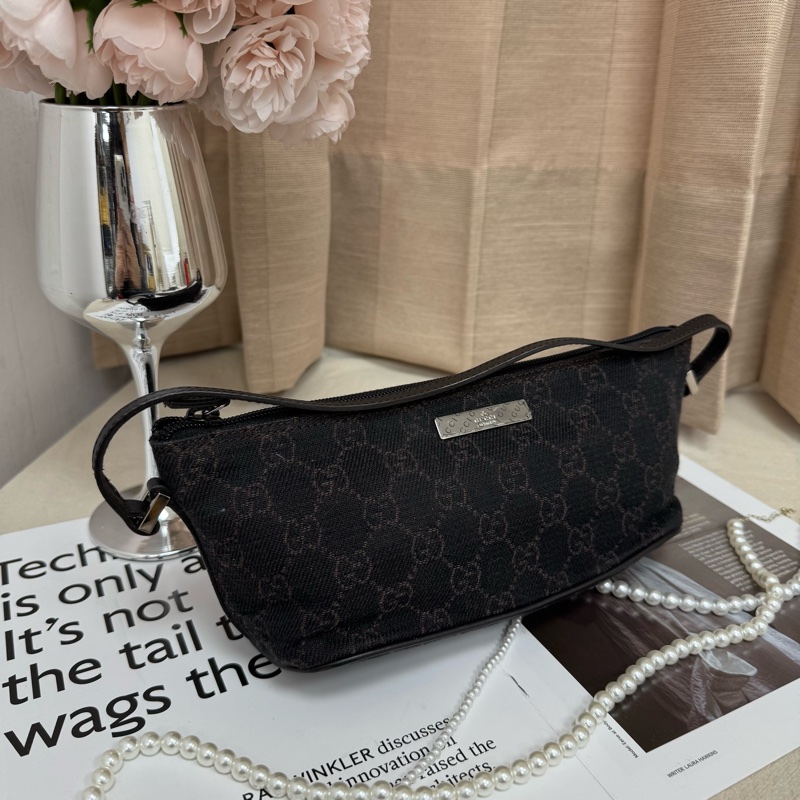 Gucci 黑色 老花 腋下包 vintage 二手 中古-0
