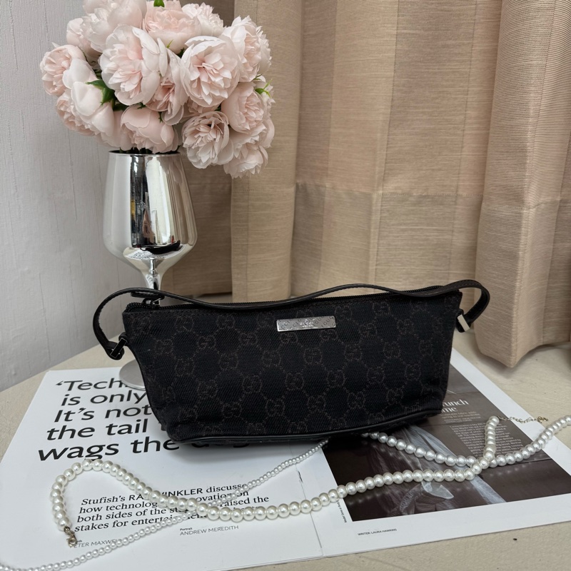 Gucci 黑色 老花 腋下包 vintage 二手 中古-1