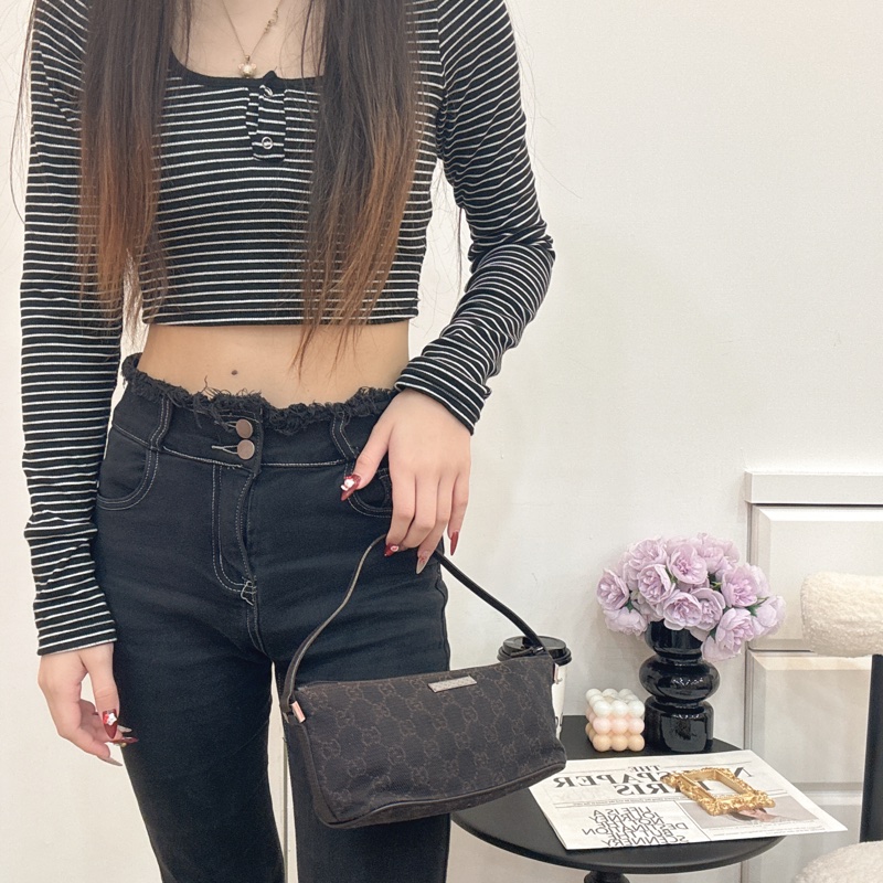 Gucci 黑色 老花 腋下包 vintage 二手 中古-4
