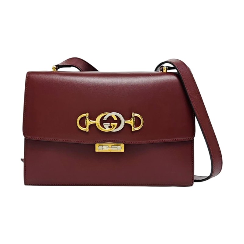 GUCCI Zumi小號酒紅色牛皮馬銜扣單肩包金色銀色五金 9.8新-0