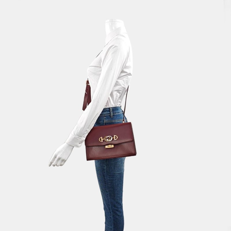 GUCCI Zumi小號酒紅色牛皮馬銜扣單肩包金色銀色五金 9.8新-1