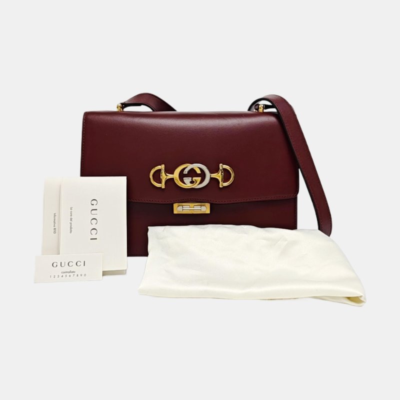 GUCCI Zumi小號酒紅色牛皮馬銜扣單肩包金色銀色五金 9.8新-7