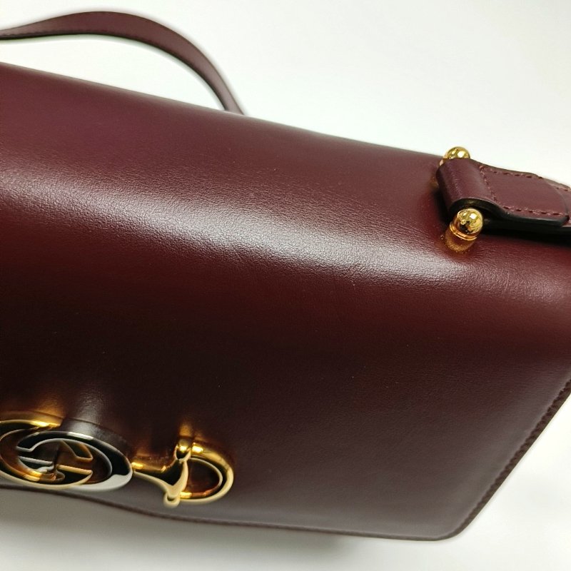 GUCCI Zumi小號酒紅色牛皮馬銜扣單肩包金色銀色五金 9.8新-9
