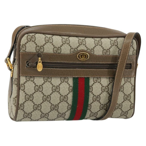 GUCCI GG Supreme Web Sherry Line 單肩包 PVC 米色 68 02 004 Auth am10537