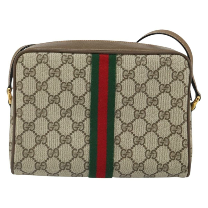 【日本直送】GUCCI GG Supreme Web Sherry Line 單肩包 PVC 米色 68 02 004 Auth am10537-1