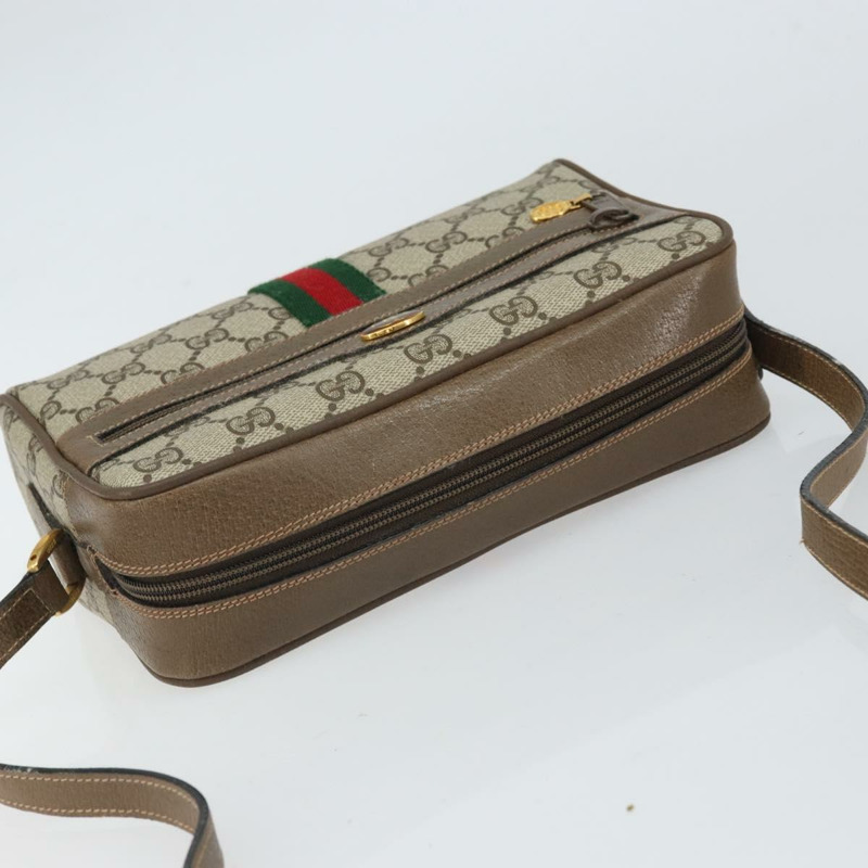 【日本直送】GUCCI GG Supreme Web Sherry Line 單肩包 PVC 米色 68 02 004 Auth am10537-5