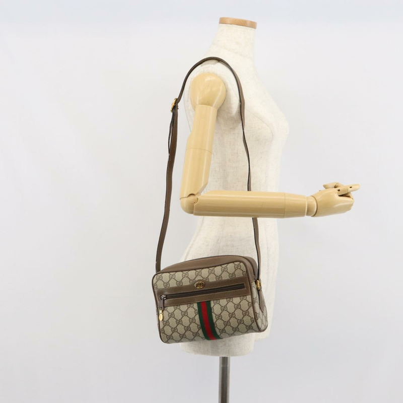 【日本直送】GUCCI GG Supreme Web Sherry Line 單肩包 PVC 米色 68 02 004 Auth am10537-22
