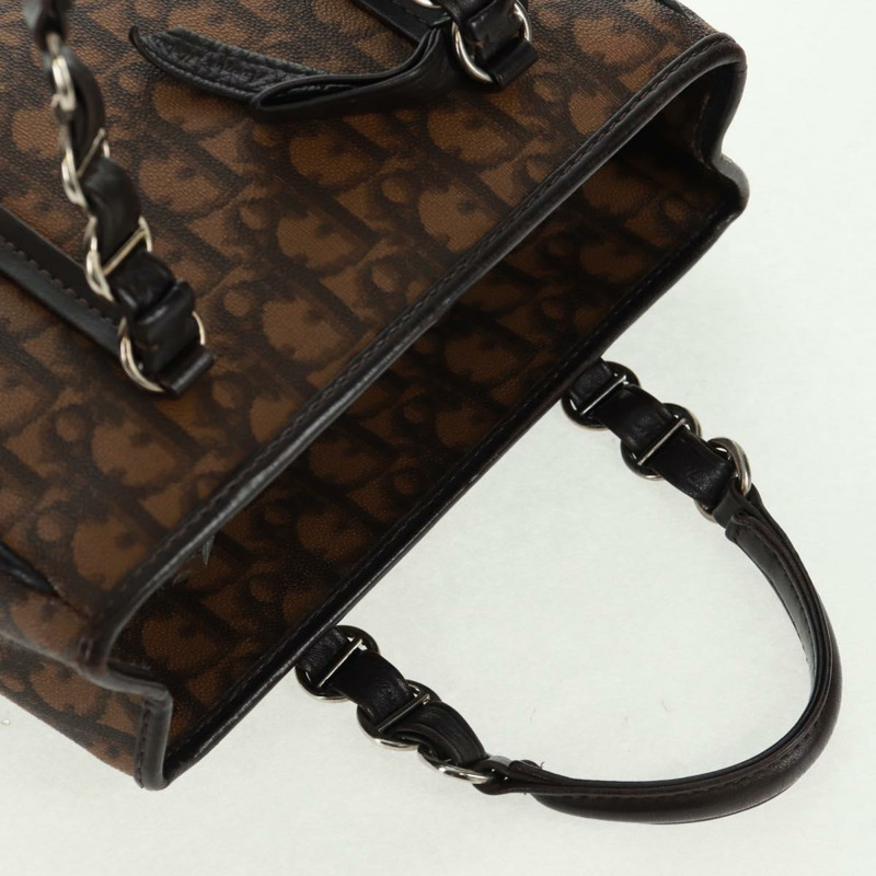 【日本直送】Christian Dior Chain Trotter帆布手提包 PVC棕色銀色 正品 am10565V-5