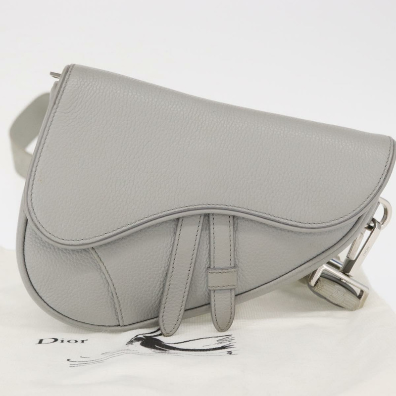 【日本直送】Christian Dior 馬鞍包 斜背包 皮革 灰色 銀色 正品 ka1665V-11