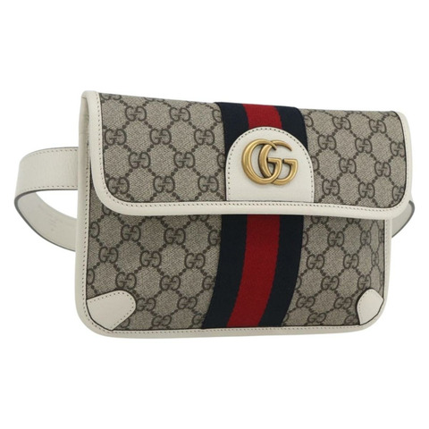 GUCCI GG Supreme Sherry Line GG Marmont 腰包 PVC 米色 正品 ka1681M