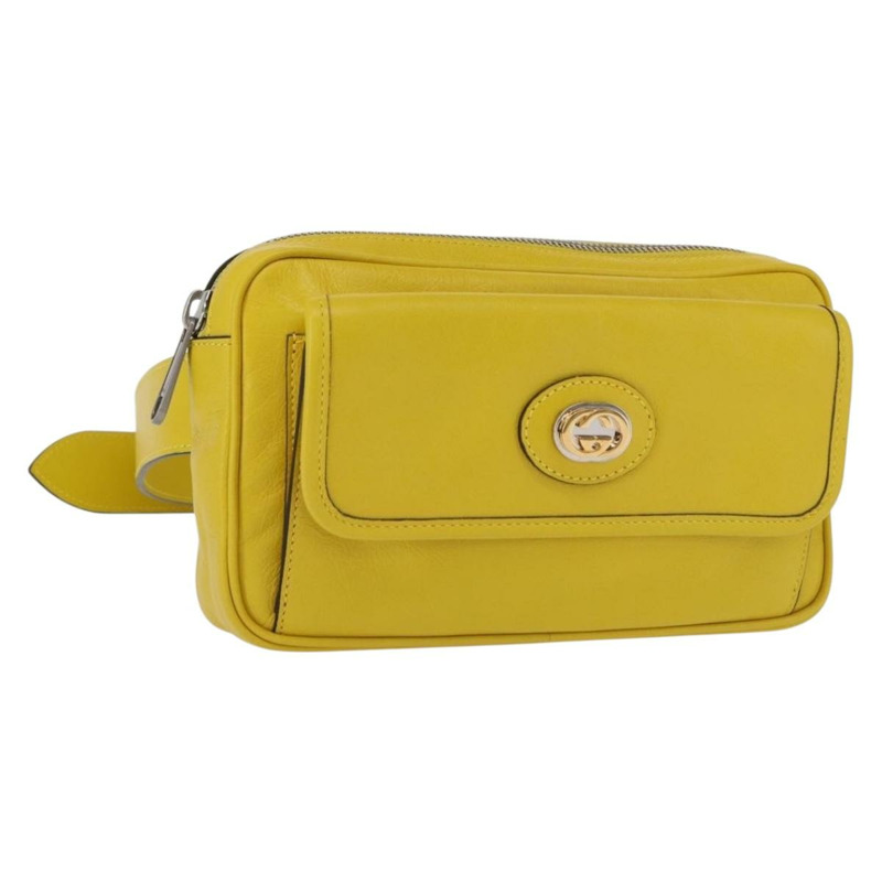 【日本直送】GUCCI 腰包 皮革 黃色 銀色 598080 正品 ka1647M-0