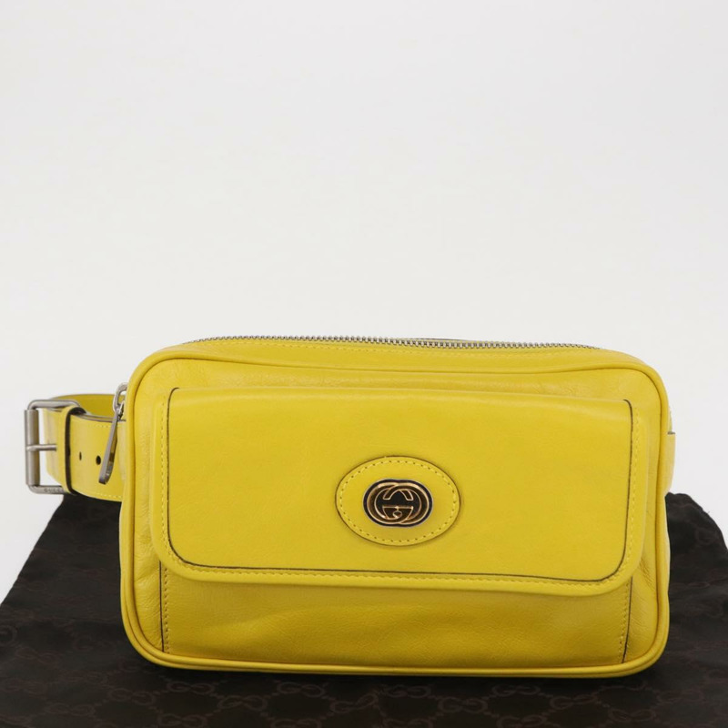 【日本直送】GUCCI 腰包 皮革 黃色 銀色 598080 正品 ka1647M-11