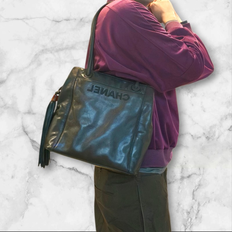 【🐴馬上下單最優惠】🧧限時降價至2/11（原$33800）㊣✨CHANEL✨香奈兒 黑色 老香 小香 雷標 保卡 琥珀 流蘇 托特包 肩背包 文件包/二手包/二手精品🌳二手樹屋🌳-63