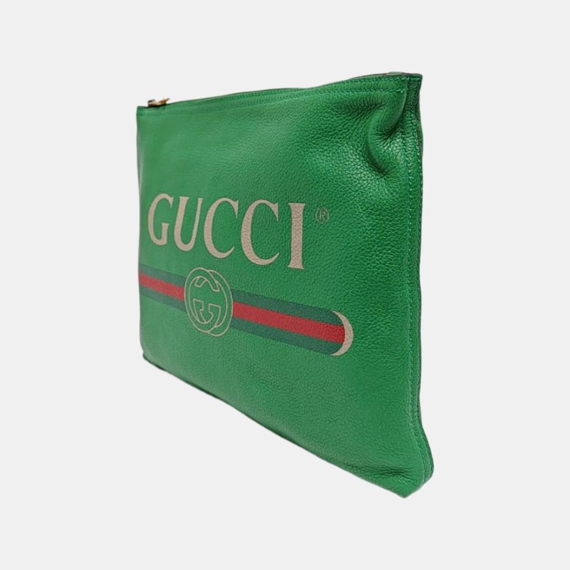 GUCCI Print中號綠色牛皮印花手拿包金色五金-2
