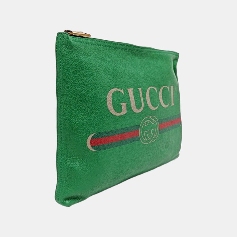 GUCCI Print中號綠色牛皮印花手拿包金色五金-3