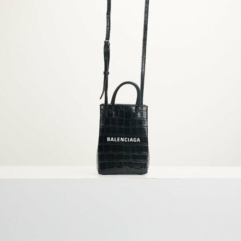二手Balenciaga 鱷魚壓紋手機包/黑