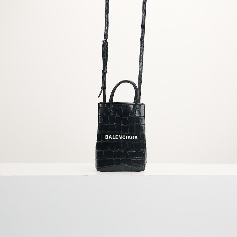 二手Balenciaga 鱷魚壓紋手機包/黑-0
