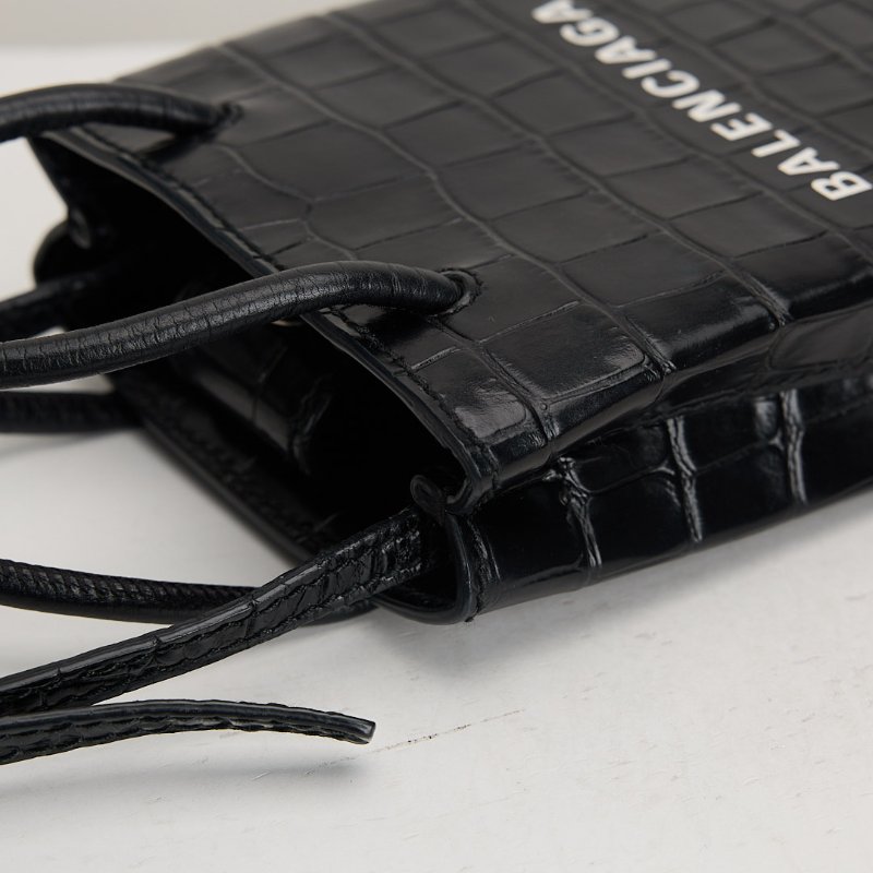 二手Balenciaga 鱷魚壓紋手機包/黑-3