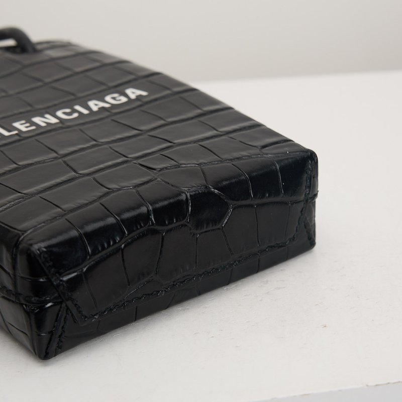 二手Balenciaga 鱷魚壓紋手機包/黑-7