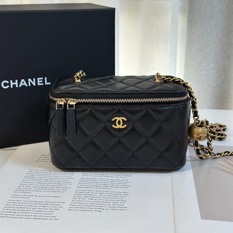 CHANEL 金球羊皮長盒子 - 黑金-0