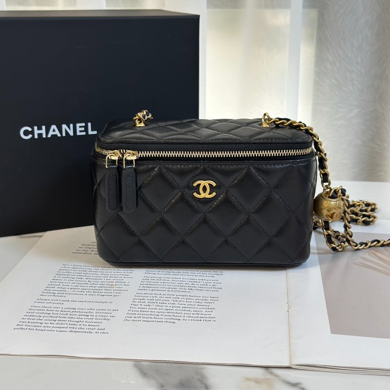 CHANEL 金球羊皮長盒子 - 黑金-2