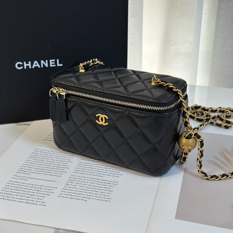 CHANEL 金球羊皮長盒子 - 黑金-4