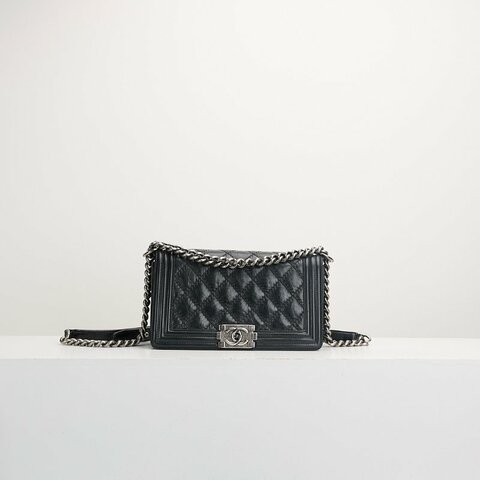 二手Chanel boy25 外縫黑銀牛
