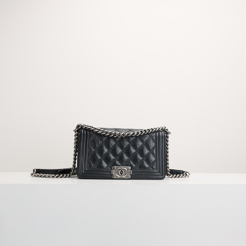 二手Chanel boy25 外縫黑銀牛-0