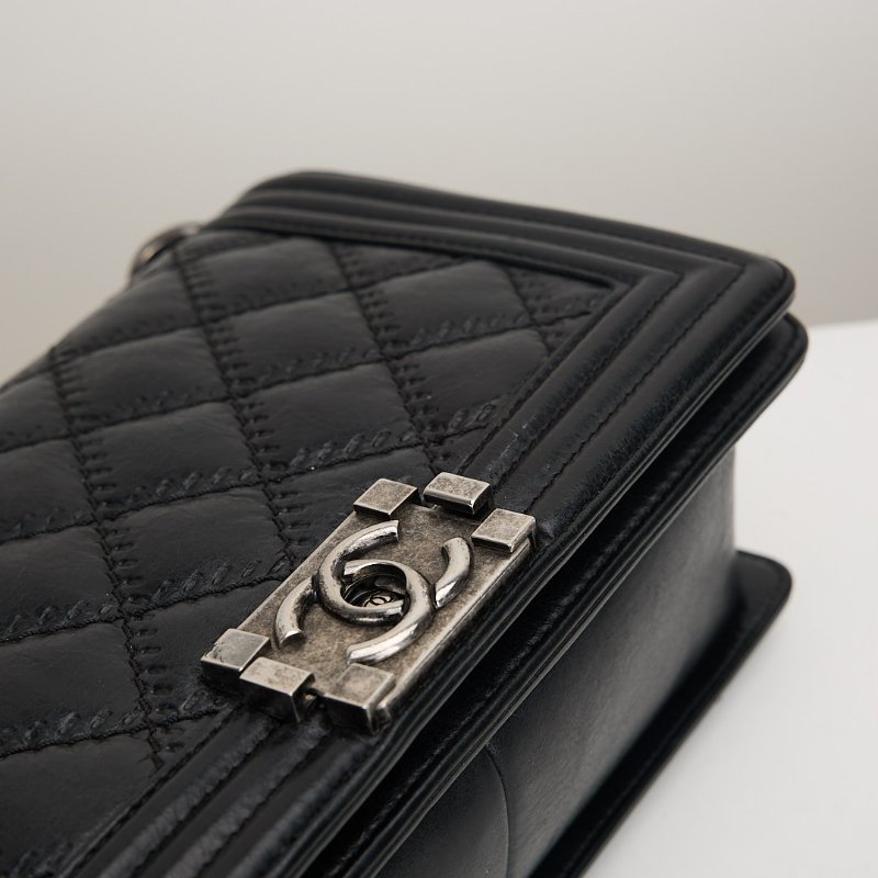 二手Chanel boy25 外縫黑銀牛-4