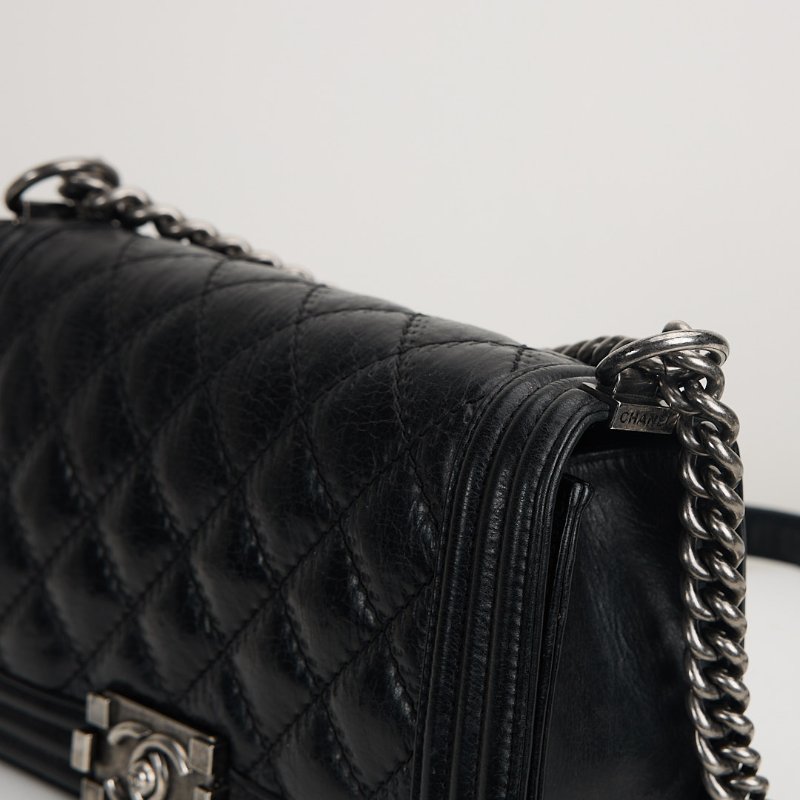 二手Chanel boy25 外縫黑銀牛-9