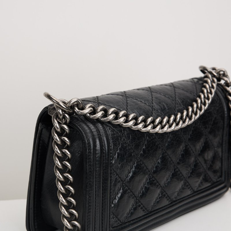 二手Chanel boy25 外縫黑銀牛-10