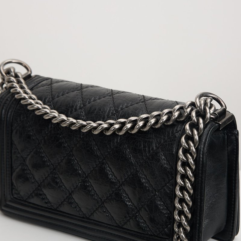 二手Chanel boy25 外縫黑銀牛-11