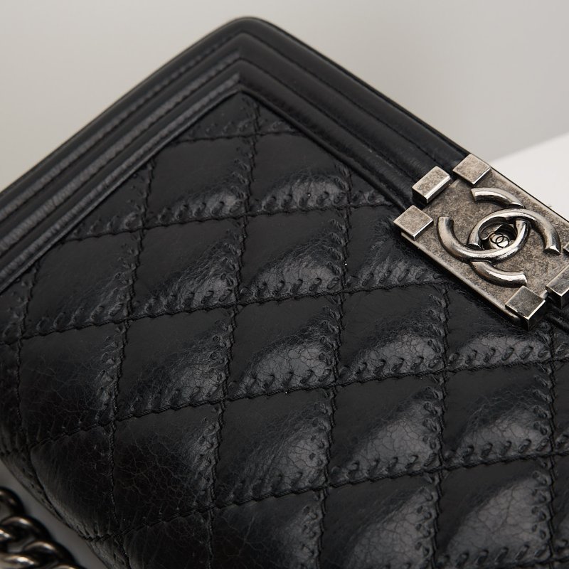 二手Chanel boy25 外縫黑銀牛-13