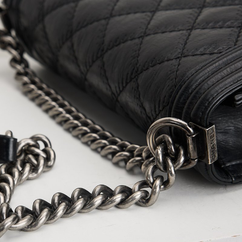 二手Chanel boy25 外縫黑銀牛-14