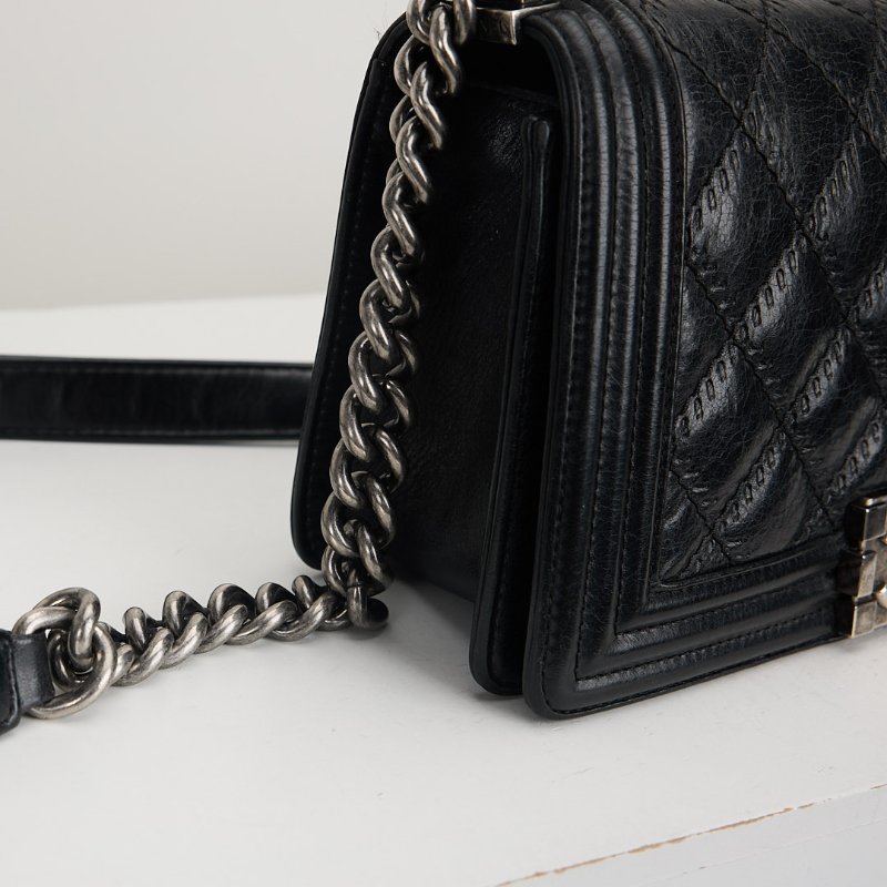 二手Chanel boy25 外縫黑銀牛-15