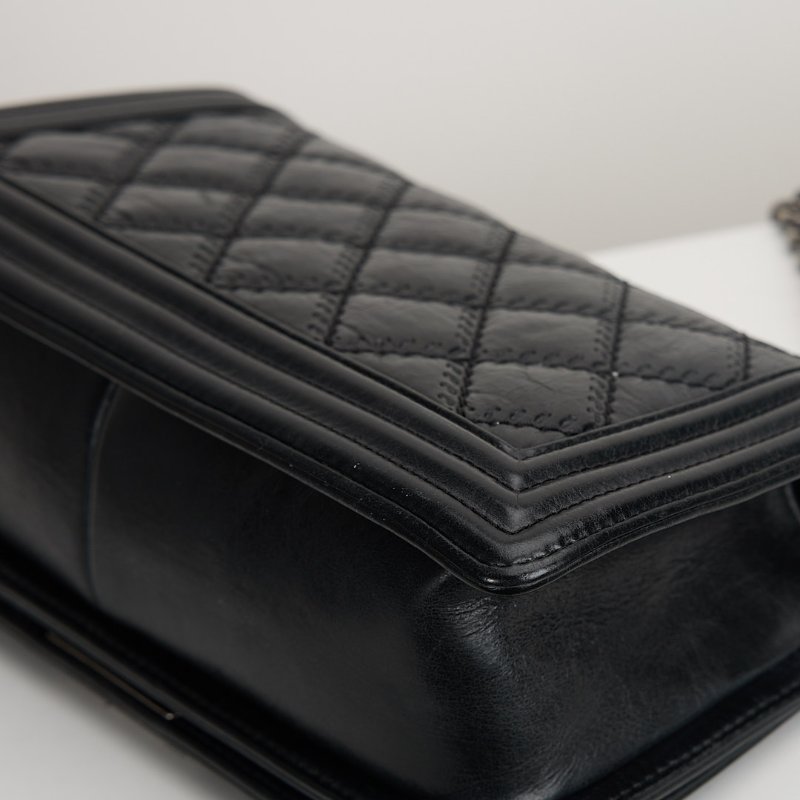 二手Chanel boy25 外縫黑銀牛-17