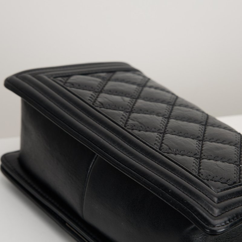 二手Chanel boy25 外縫黑銀牛-18