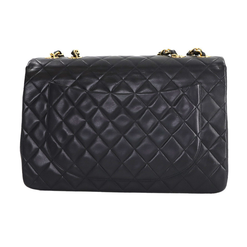 香奈兒 Dekamato Matelasse 34 黑色羊皮鏈肩背包，搭配金色五金配件 (A01094)-2