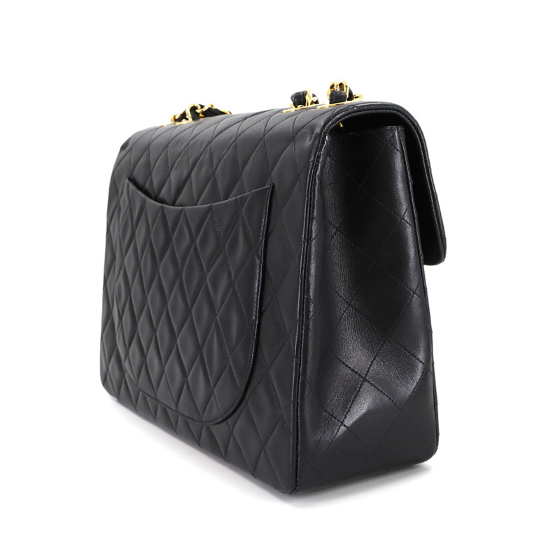 香奈兒 Dekamato Matelasse 34 黑色羊皮鏈肩背包，搭配金色五金配件 (A01094)-3