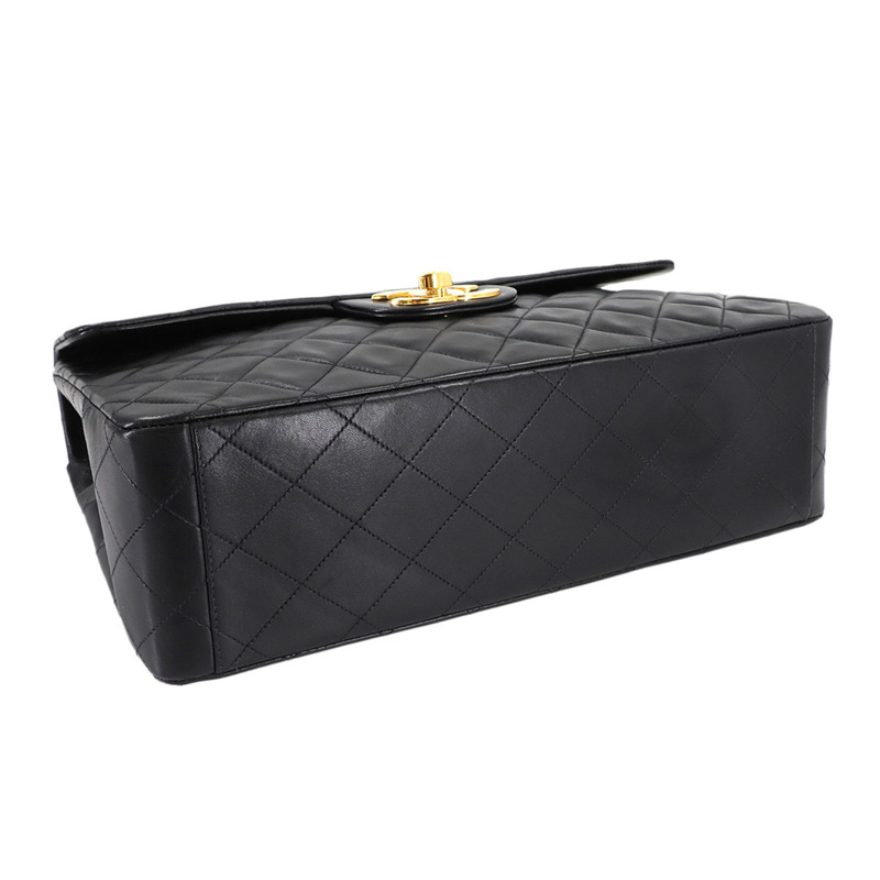 香奈兒 Dekamato Matelasse 34 黑色羊皮鏈肩背包，搭配金色五金配件 (A01094)-4