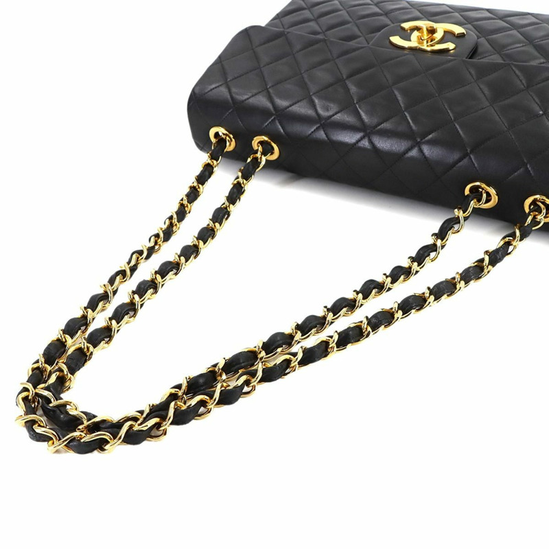 香奈兒 Dekamato Matelasse 34 黑色羊皮鏈肩背包，搭配金色五金配件 (A01094)-5
