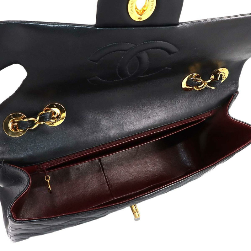 香奈兒 Dekamato Matelasse 34 黑色羊皮鏈肩背包，搭配金色五金配件 (A01094)-6