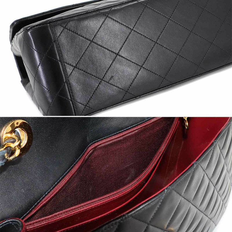 香奈兒 Dekamato Matelasse 34 黑色羊皮鏈肩背包，搭配金色五金配件 (A01094)-9