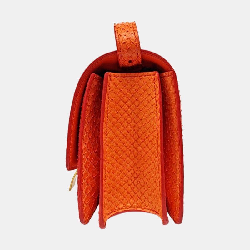 CELINE CLASSIC BOX迷你橙色蛇皮豆腐包單肩包斜挎包金色五金可拆卸肩帶-2