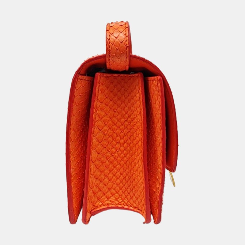 CELINE CLASSIC BOX迷你橙色蛇皮豆腐包單肩包斜挎包金色五金可拆卸肩帶-3