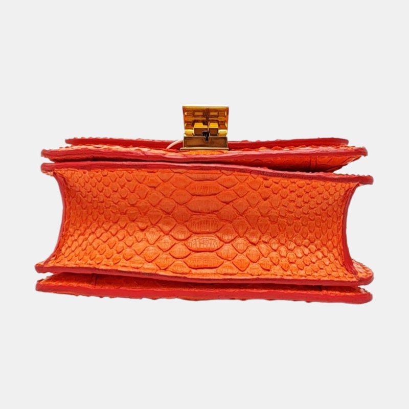 CELINE CLASSIC BOX迷你橙色蛇皮豆腐包單肩包斜挎包金色五金可拆卸肩帶-5