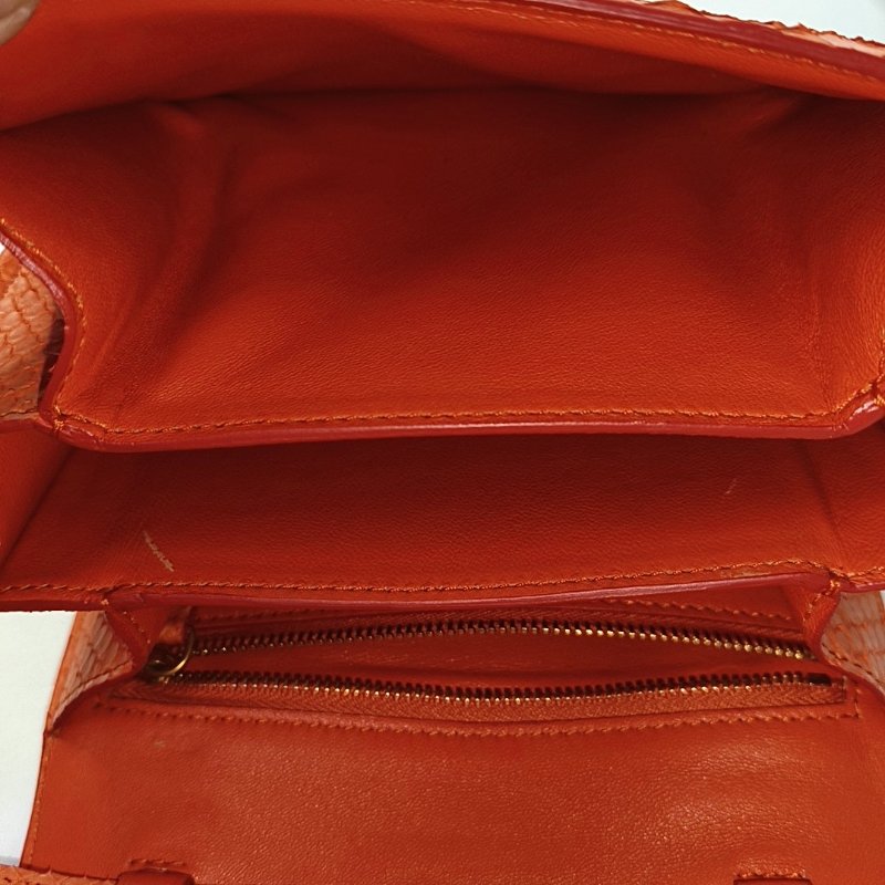 CELINE CLASSIC BOX迷你橙色蛇皮豆腐包單肩包斜挎包金色五金可拆卸肩帶-6