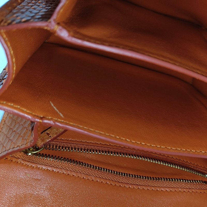 CELINE CLASSIC BOX迷你橙色蛇皮豆腐包單肩包斜挎包金色五金可拆卸肩帶-10