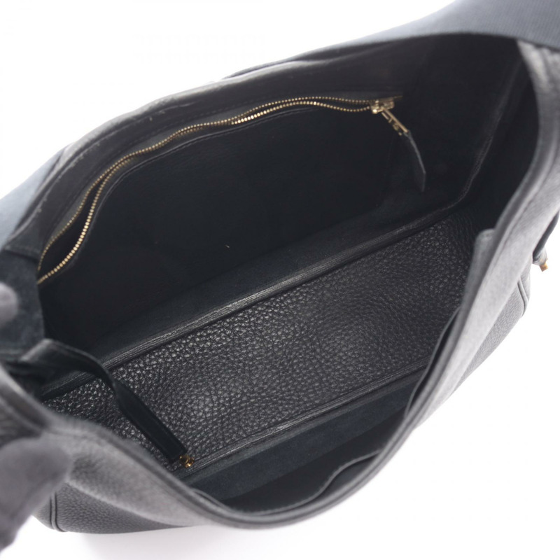 愛馬仕 Saco 單肩包，Clemence 皮革，黑色，二手，女士，金色五金 A-2