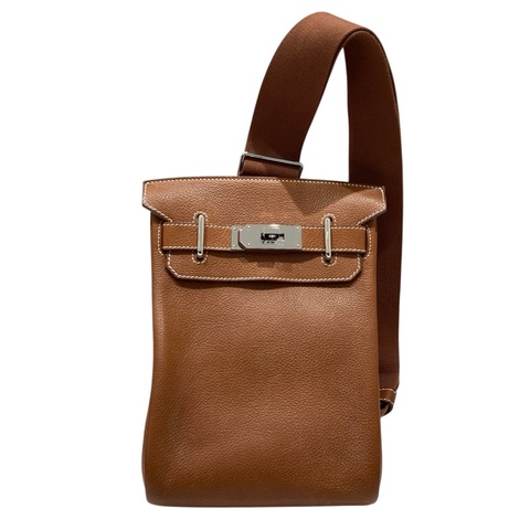 HERMES 愛馬仕 HAC A DOS 肩背包 胸背包  棕色 銀扣 B刻